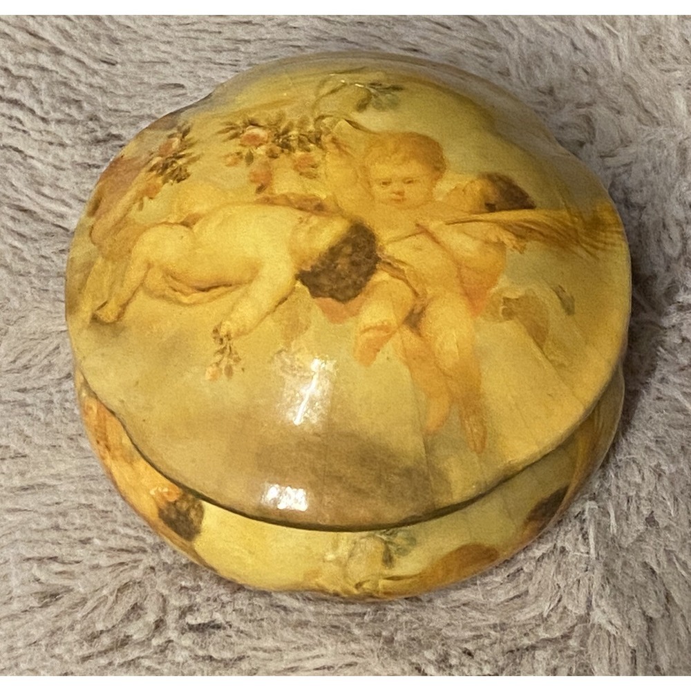 VNTG 1960's Italian Ceramic Trinket Box Angels Playing Mushroom Bohemian Style